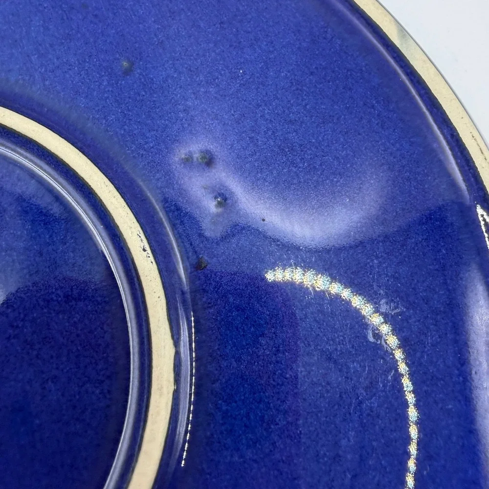 Bosmarlin Cobalt Blue‎ Stoneware Salad Plates Set of 2 Black Rim 8 Inch Ceramic